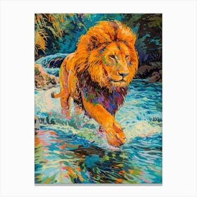 Asiatic Lion Crossing A River Fauvist Painting 4 Canvas Print