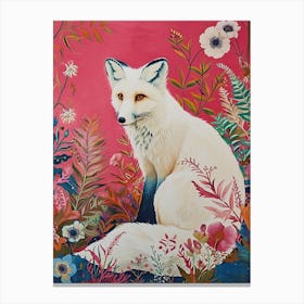 Floral Animal Painting Arctic Fox 3 Canvas Print