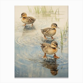 Ducklings Splashing Around In The Water 1 Canvas Print