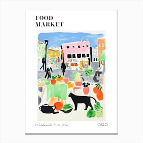 The Food Market In Oslo 1 Illustration Poster Canvas Print