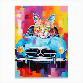 Mercedes Benz 300sl Vintage Car With A Cat, Matisse Style Painting 3 Canvas Print