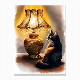 Cat By Lamp Canvas Print