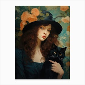 Girl With A Black Cat 2 Canvas Print