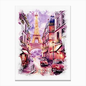 Paris City Watercolor Art Canvas Print