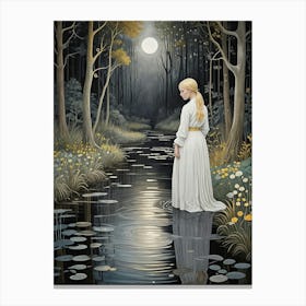 Girl In The Woods At Midnight Canvas Print