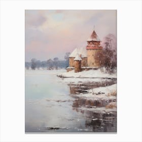 Dreamy Winter Painting Trakai Castle Lithuania 2 Canvas Print