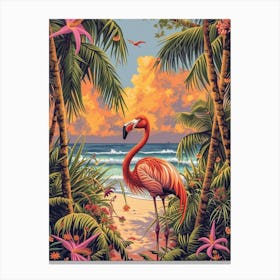 Greater Flamingo Celestun Yucatan Mexico Tropical Illustration 7 Canvas Print