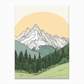 Zugspitze Germany Color Line Drawing Drawing (1) Canvas Print