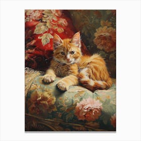 Kitten Resting On Rococo Inspired Sofa Canvas Print