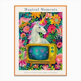 Unicorn Watching Tv Floral Fauvism Painting 3 Poster Canvas Print