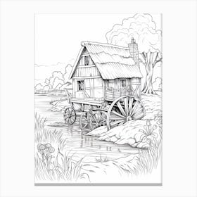 Line Art Inspired By The Hay Wain 3 Canvas Print