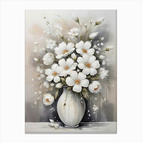 White Flowers In Vase Canvas Print