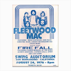 Fleetwood Mac And Fire Fall In San Bernardino California Concert Poster Canvas Print