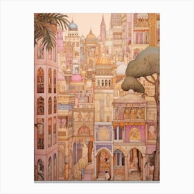 Cairo Egypt 2 Vintage Pink Travel Illustration Canvas Print