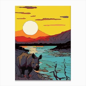 Linework Illustration With Rhino By The Sunset 3 Canvas Print