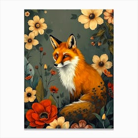 Fox In Flowers 1 Canvas Print