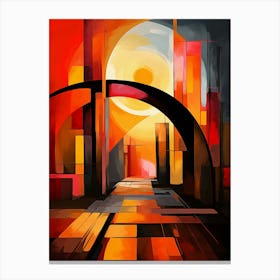 Bridge of Dreams I, Abstract Colorful Painting in Red, Yellow and Black Cubism Picasso Style Canvas Print