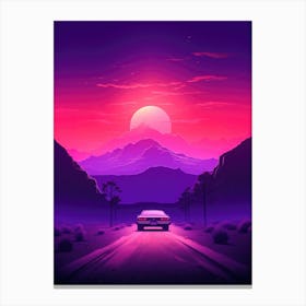 Synthwave Retro Neon Car Landscape Sunset Canvas Print