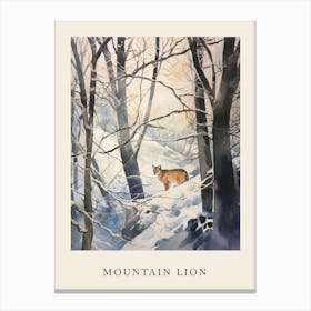 Winter Watercolour Mountain Lion 3 Poster Canvas Print