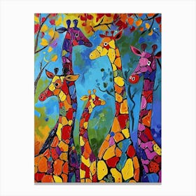 Textured Colourful Painting Of A Giraffe Family 1 Canvas Print