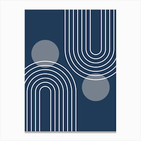 Mid Century Modern Geometric In Navy Blue And Grey (Rainbow And Sun Abstract) 01 Canvas Print