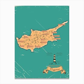 Vintage Cyprus Map Canvas Print