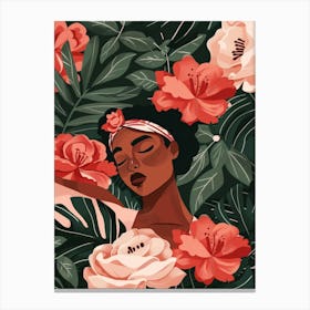 Afro-American Girl With Flowers Canvas Print