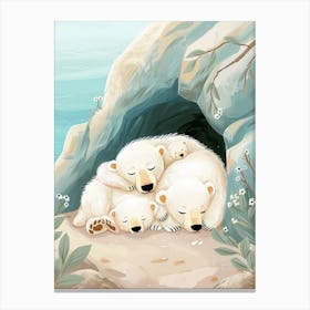 Polar Bear Family Sleeping In A Cave Storybook Illustration 2 Canvas Print
