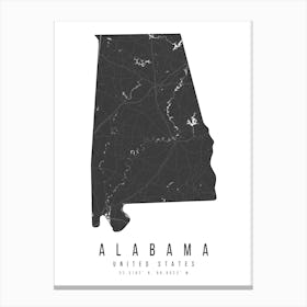 Alabama Mono Black And White Modern Minimal Street Map Canvas Print