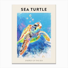 Sea Turtle Crayon Ocean Doodle Poster 2 Canvas Print