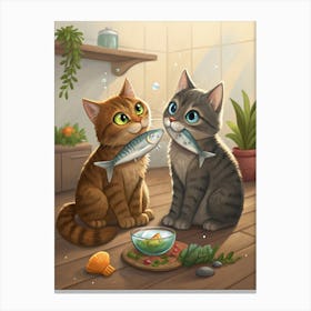 Two Cats Eating Fish Leinwandbilder