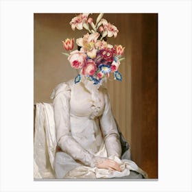 Mee Me In The Garden / Neoclassic Collage of Flowers / Oil Portrait of Woman Canvas Print