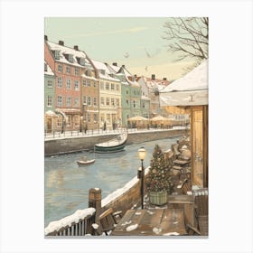 Vintage Winter Illustration Copenhagen Denmark 2 Canvas Print