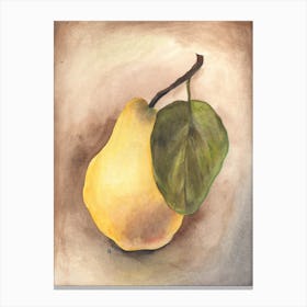 Pear And A Leaf Watercolor painting still life minimal kitchen realistic figurative classical academical yellow beige brown green food art  Canvas Print