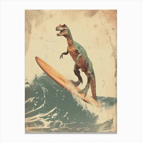 Vintage Deinonychus Dinosaur On A Surf Board   2 Canvas Print