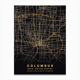 Columbus Ohio USA Black And Gold Map Canvas Print