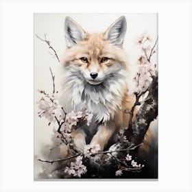 Fox, Japanese Brush Painting, Ukiyo E, Minimal 2 Canvas Print