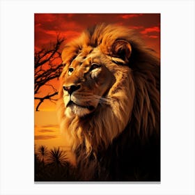 African Lion Sunset Painting 1 Canvas Print