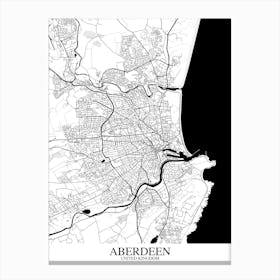 Aberdeen White Black Map Canvas Print