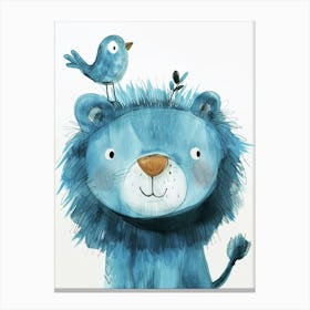 Small Joyful Lion With A Bird On Its Head 5 Canvas Print