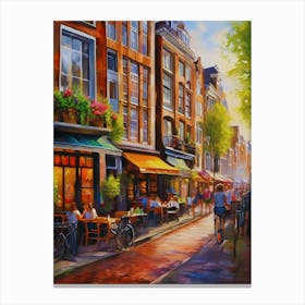 The city of Amsterdam, Netherlands, streets, cafes, passing by, the beauty of summer, oil colors..36 Canvas Print