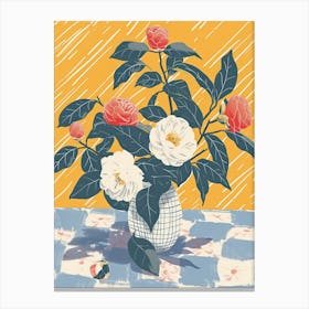 Camelia Flowers On A Table   Contemporary Illustration 1 Canvas Print