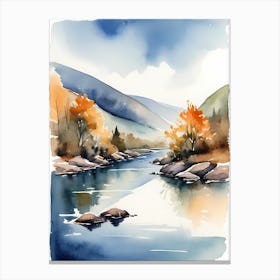 Landscape River Watercolor Painting (31) Canvas Print
