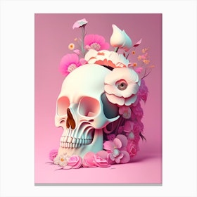 Skull With Surrealistic Elements 3 Pink Vintage Floral Canvas Print