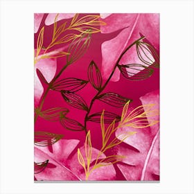 Pink Leaves With Gold Elements Canvas Print