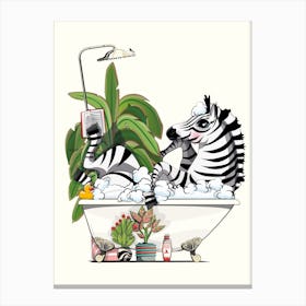 Zebra Reading In The Bath Canvas Print