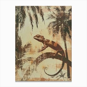 Chameleon In The Palm Trees Block Print 1 Canvas Print