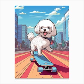Bichon Frise Dog Skateboarding Illustration 3 Canvas Print