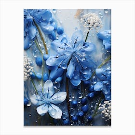Blue Flowers With Water Droplets 1 Canvas Print