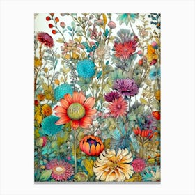 Colorful Flowers In A Garden meadow  nature flora Canvas Print